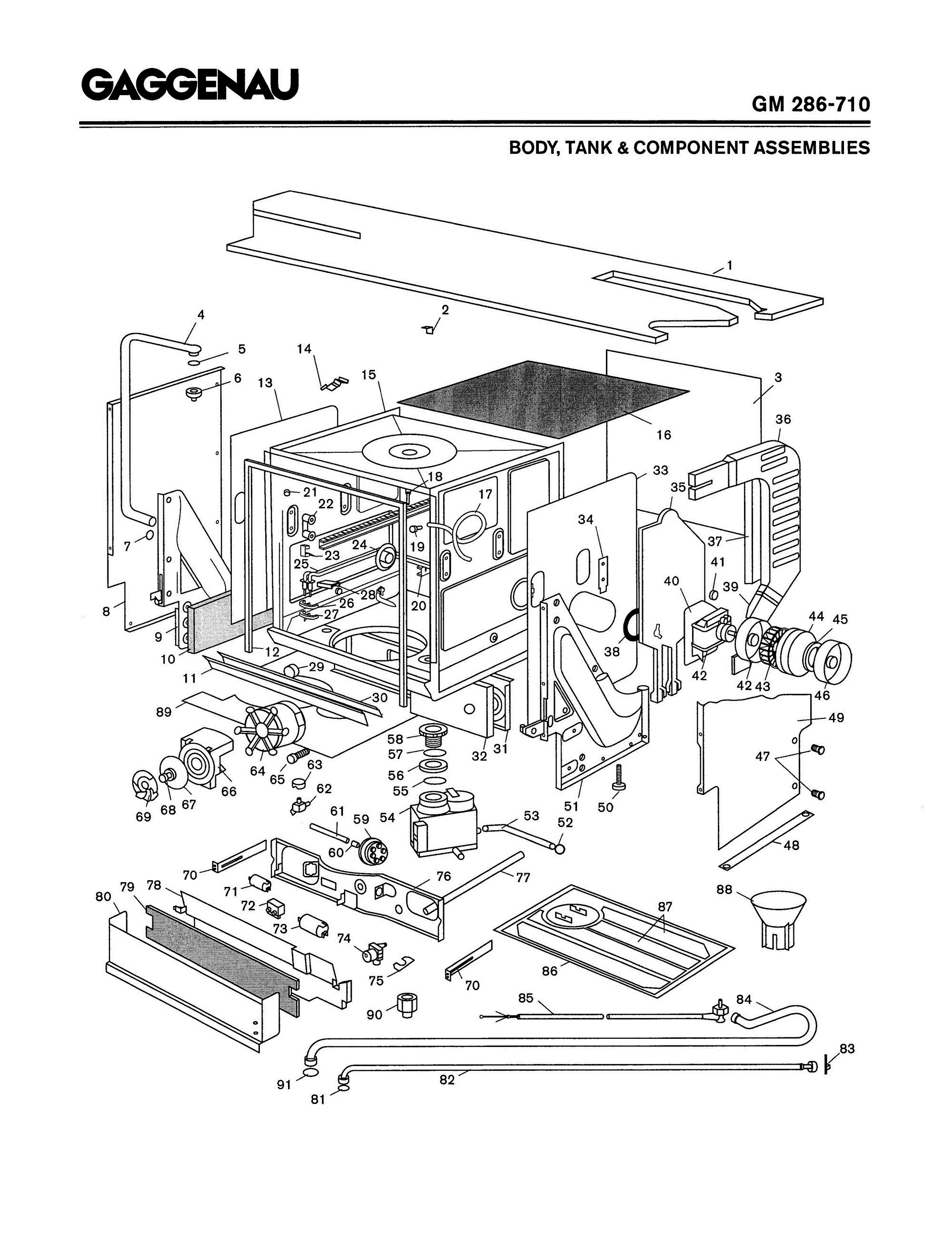 01 - BODY, TANK & COMPONENT ASSEMBLIES Diagram and Parts List for GM286-710  Bosch 