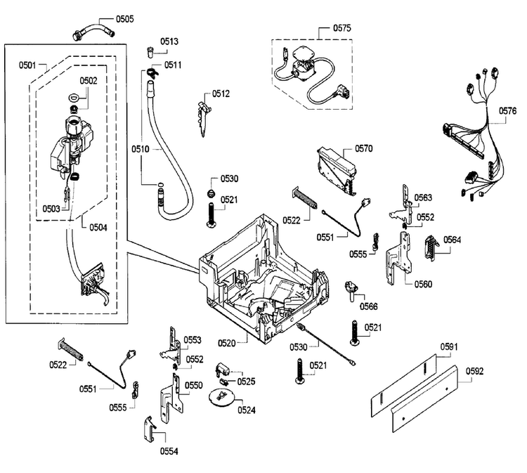 Base Diagram and Parts List for SPV5ES53UC 26 Bosch Dishwasher