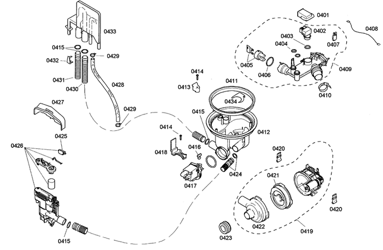 Pump Assy Diagram and Parts List for SHE42L12UC 36 Bosch Dishwasher