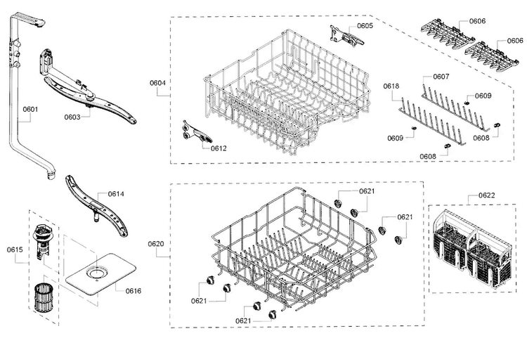 Rack Diagram and Parts List for SHX4ATF5UC 14 Bosch Dishwasher