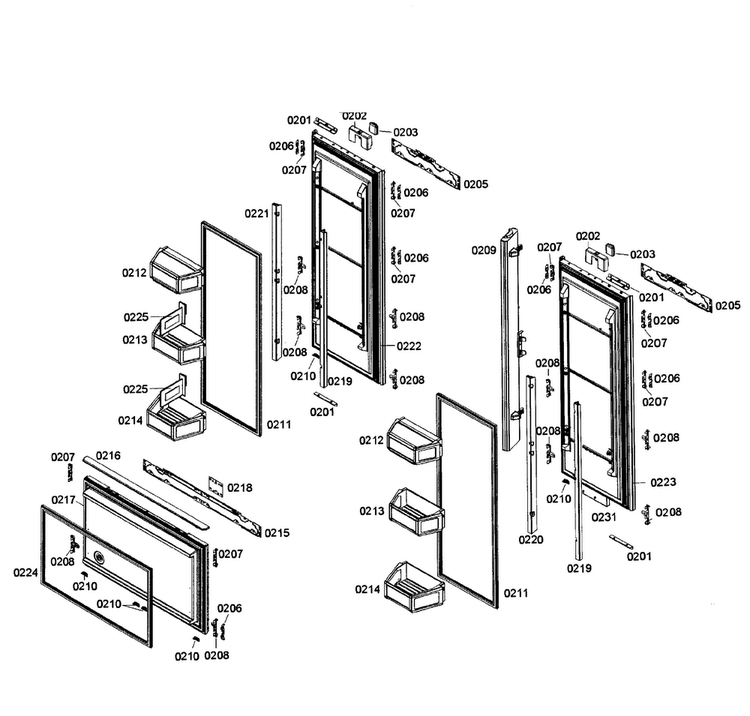 Doors Assy Diagram and Parts List for T36IT71NNP 07 Thermador Refrigerator