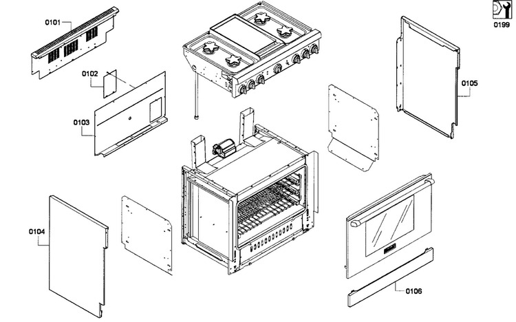Cabinet Assy Diagram and Parts List for PRL364GDH-01  Thermador Range