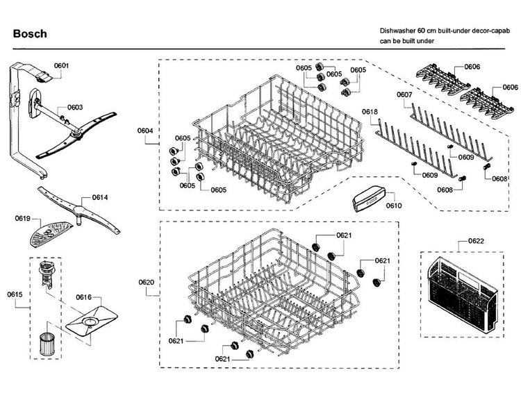 Rack Diagram and Parts List for SHE53T52UC 09 Bosch Dishwasher