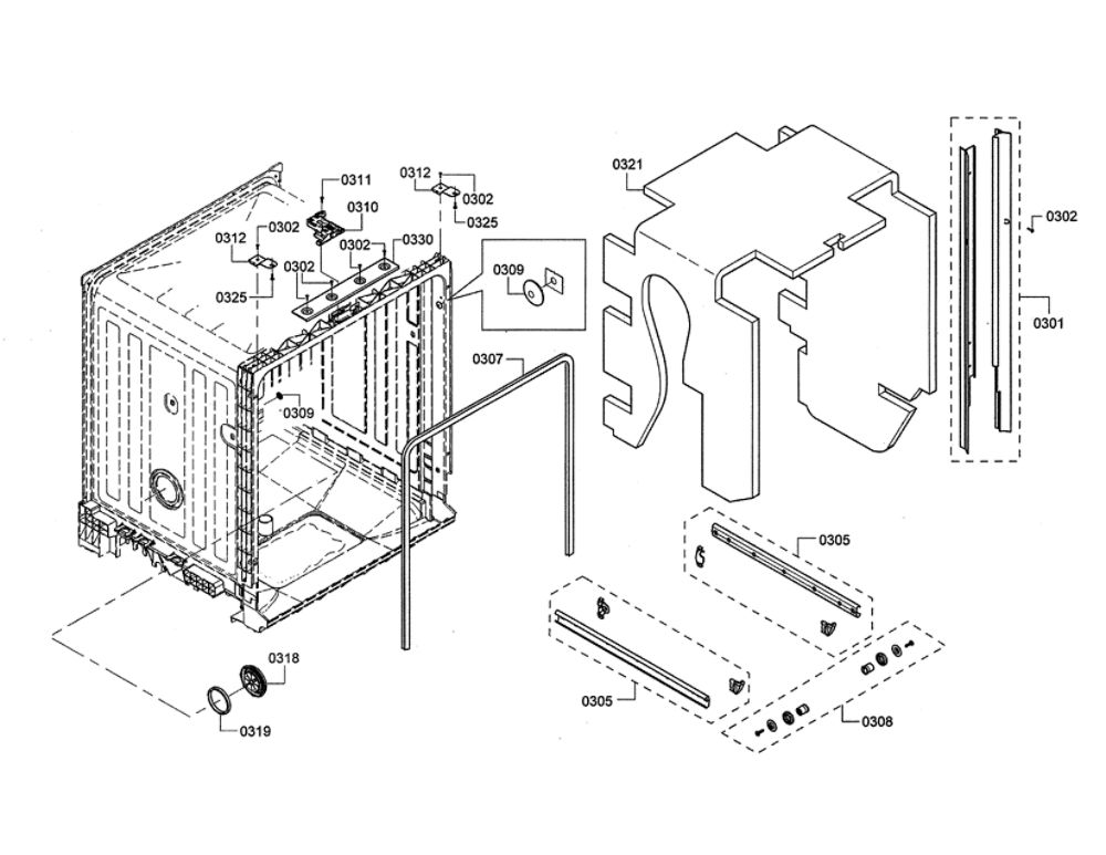 Tub Diagram and Parts List for SHE3ARL5UC 12 Bosch Dishwasher