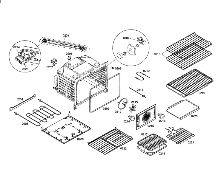 Burner/broil/racks Diagram and Parts List for HEI7152U 01 Bosch Range