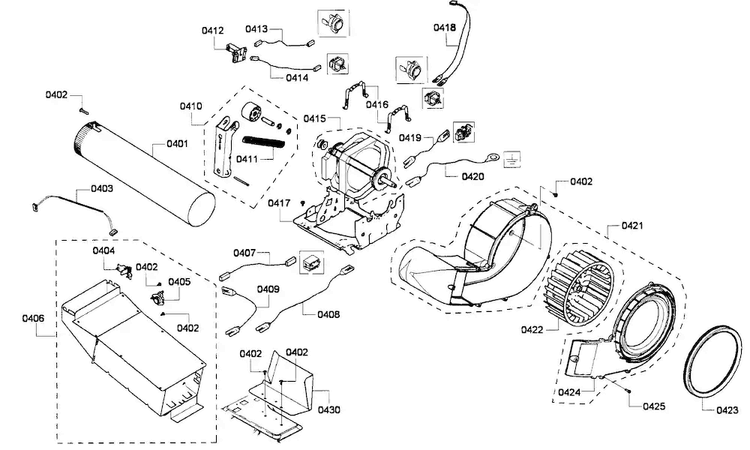 Motor Assy Diagram and Parts List for WTVC8330US 09 Bosch Dryer
