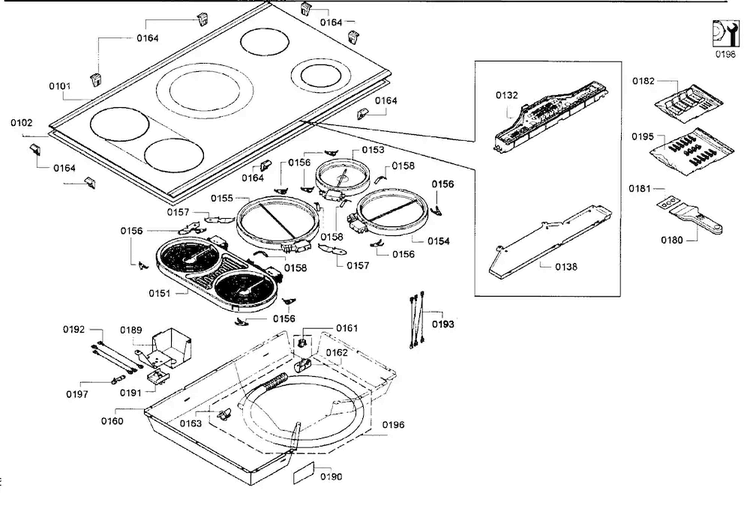 Cooktop Diagram and Parts List for NET5654UC 01 Bosch Cooktop