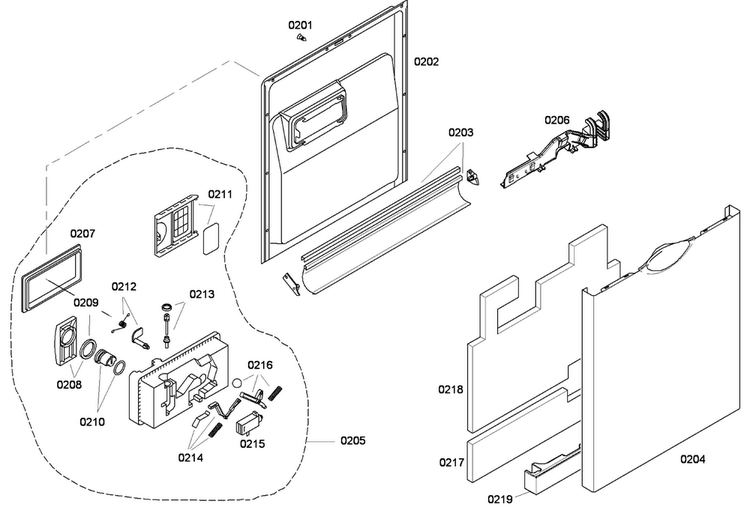 Door Asy Diagram and Parts List for SHE43F06UC 53 Bosch Dishwasher