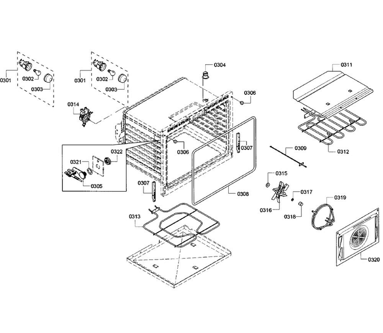 Cavity Diagram and Parts List for HEIP054U 03 Bosch Range