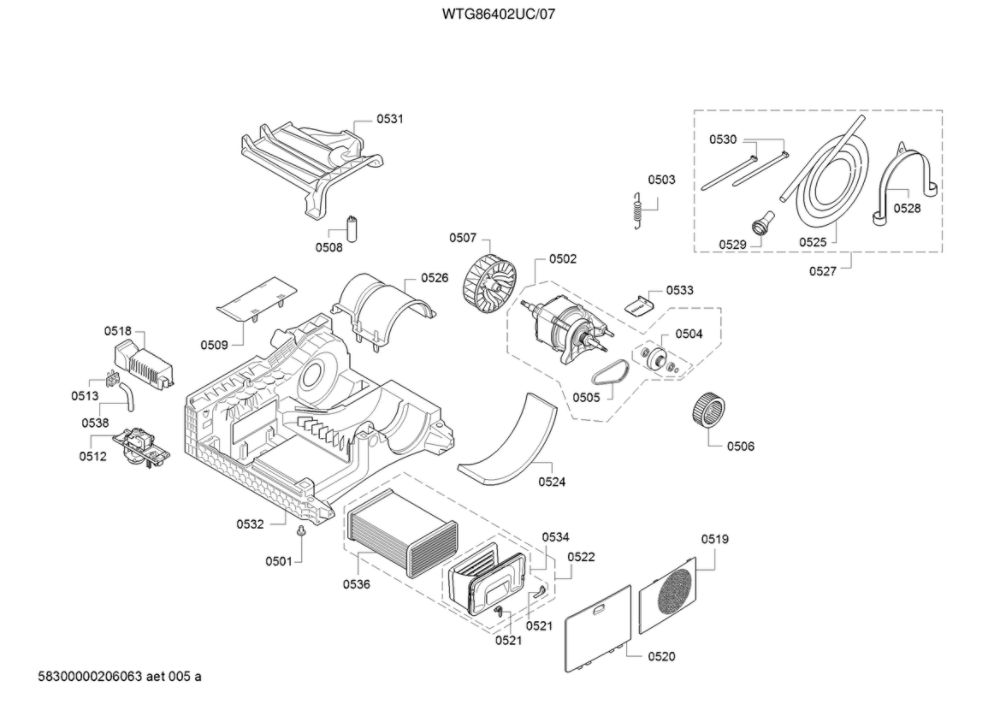 Motor Diagram and Parts List for WTG86402UC 07 Bosch Dryer