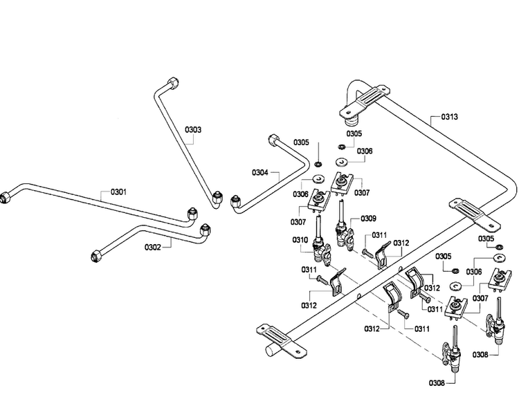 Manifold Diagram and Parts List for NGM5024UC 03 Bosch Cooktop