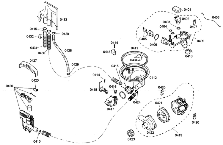 Pump Diagram and Parts List for SHE44C02UC 40 Bosch Dishwasher