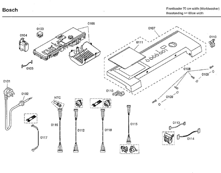 Control Panel Diagram and Parts List for WFMC3301UC 06 Bosch Washer