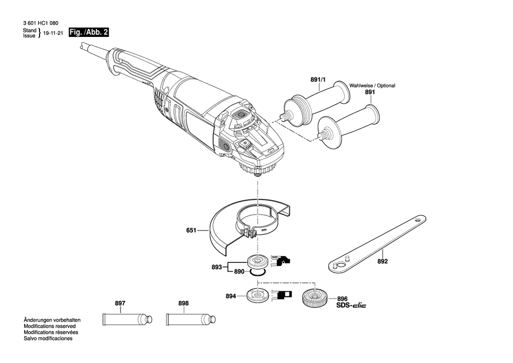 Diagram 2 Diagram and Parts List for GWS20-230P 3 601 HC1 103 Bosch Angle Grinder