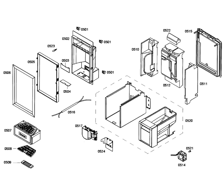 Dispenser Diagram and Parts List for T18ID80NLP 33 Thermador Freezer