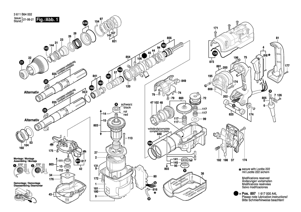 Diagram 1 Diagram and Parts List for GBH5-40DCE 3 611 B64 083 Bosch Hammer Drill