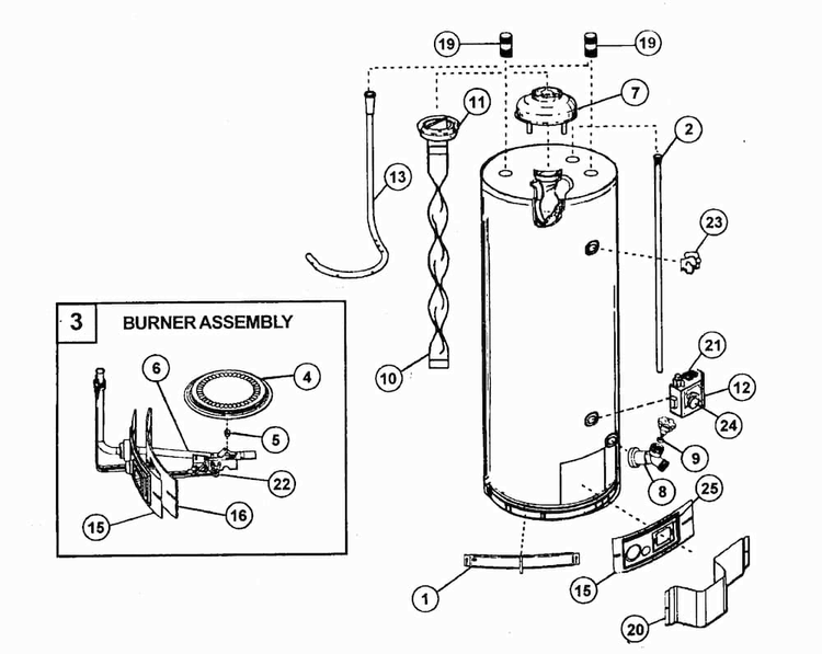 Water Heater Diagram and Parts List for 153336361  Kenmore Water Heater