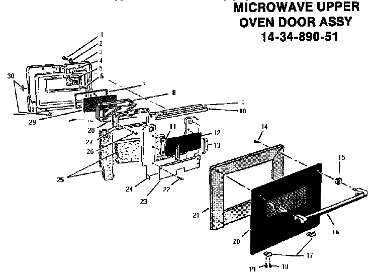Microwave Oven Door Assembly, Upper Diagram and Parts List for CMT231-01  Thermador Microwave