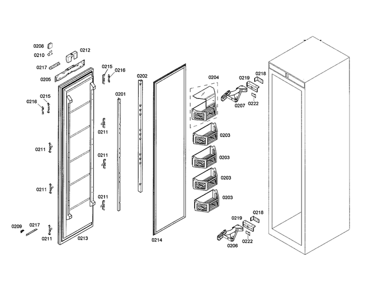 Freezer Door Diagram and Parts List for T18IF70NSP-04  Thermador Freezer