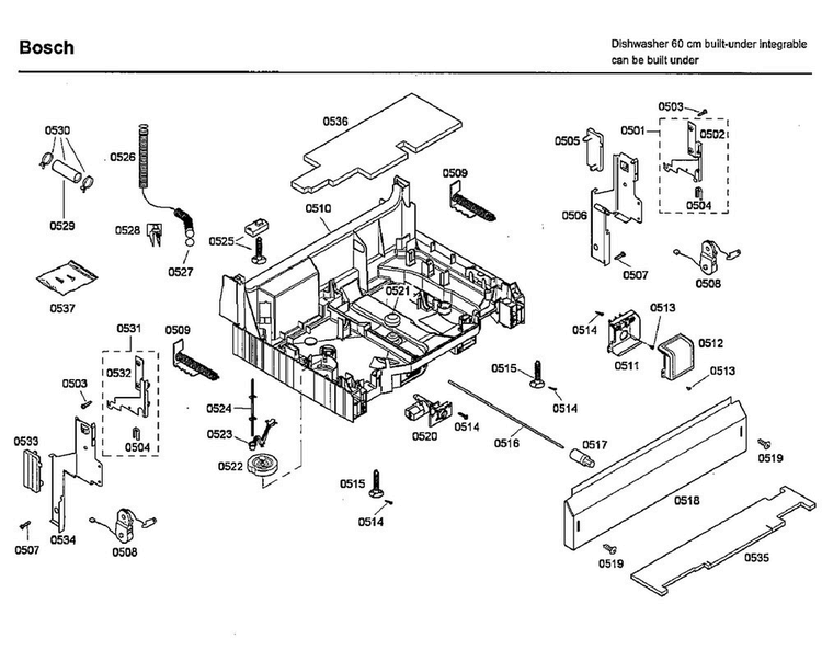 Base Diagram and Parts List for SHX46L15UC 43 Bosch Dishwasher