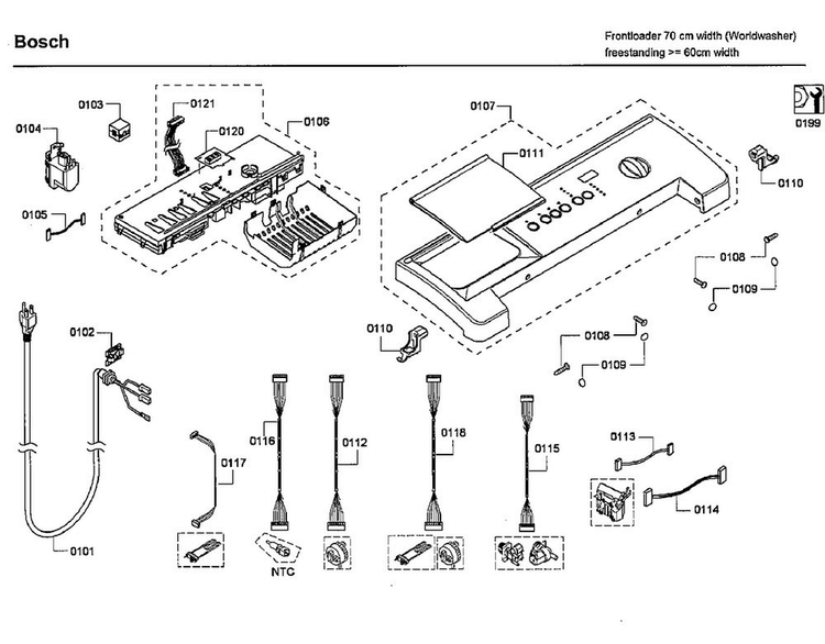 Control Panel Diagram and Parts List for WFMC3301UC 16 Bosch Washer