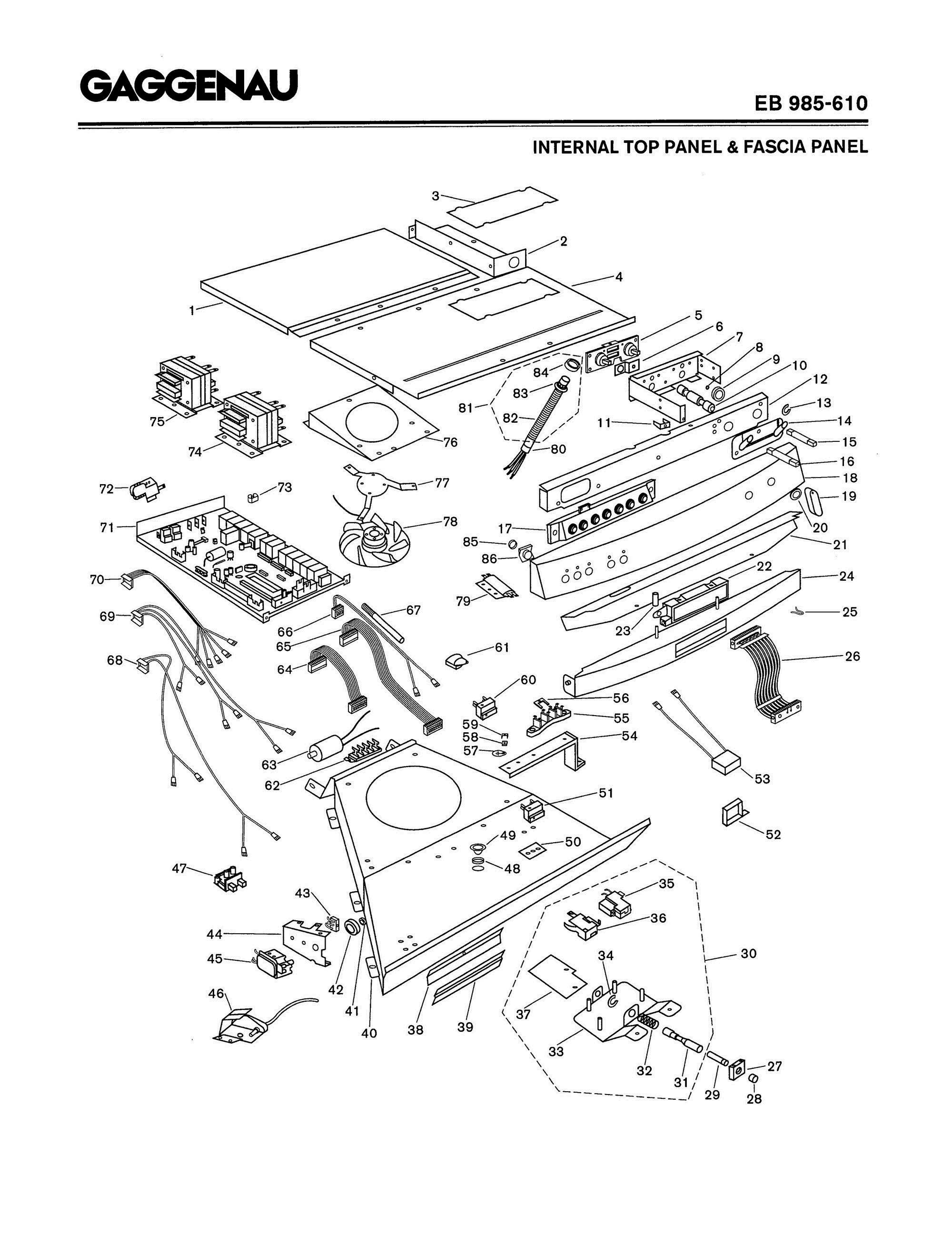 03 - INTERNAL TOP PANEL & FASCIA PANEL Diagram and Parts List for EB985-610  Bosch Range