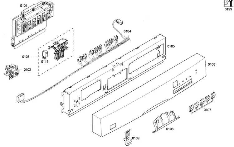 Control Panel Diagram and Parts List for SHE43M06UC 53 Bosch Dishwasher