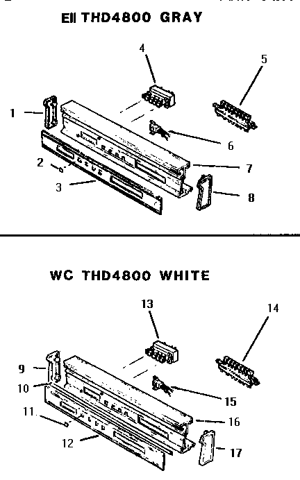 Control Panels Diagram and Parts List for EIITHD4800  Thermador Dishwasher