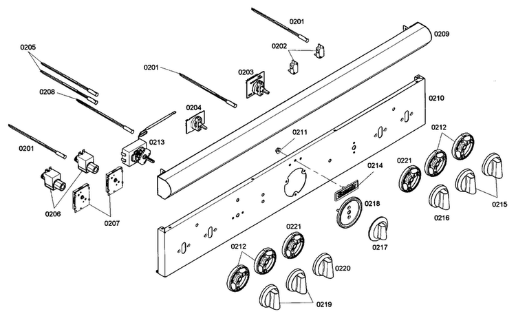 Front Panel Diagram and Parts List for PRD364ELHU02  Thermador Range