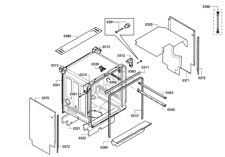 Frame Diagram and Parts List for SGX68U55UC A3 Bosch Dishwasher