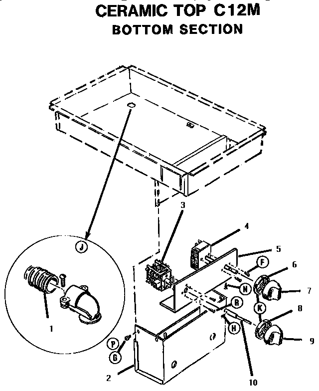 Ceramic Top, Bottom Section Diagram and Parts List for C12M  Thermador Cooktop