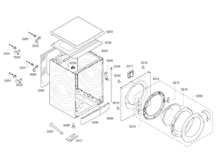 Cabinet Diagram and Parts List for WAS24460UC 23 Bosch Washer