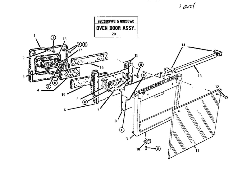Oven Door Assembly Diagram and Parts List for GSC30CVWC-01  Thermador Range