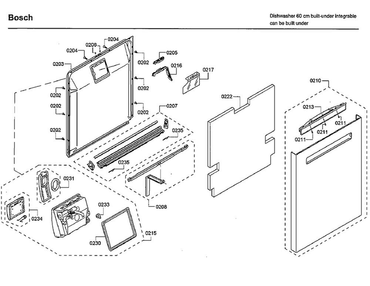 Door Diagram and Parts List for SHP68T55UC 09 Bosch Dishwasher