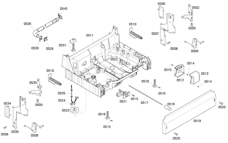 Base Asy Diagram and Parts List for SHE43F06UC 52 Bosch Dishwasher