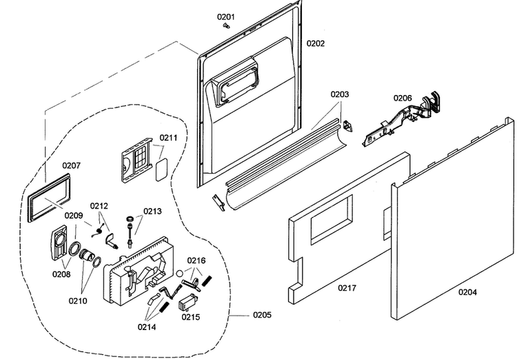 Door Assy Diagram and Parts List for SHE42L12UC 38 Bosch Dishwasher