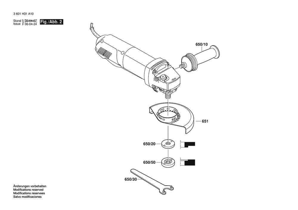 Section 2 Diagram and Parts List for 1810 3601H31A10 Bosch Angle Grinder