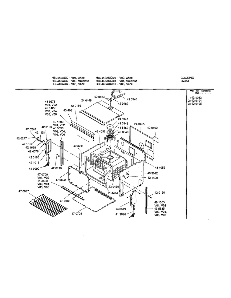 Body Diagram and Parts List for HBL446AUC 01 Bosch Wall Oven
