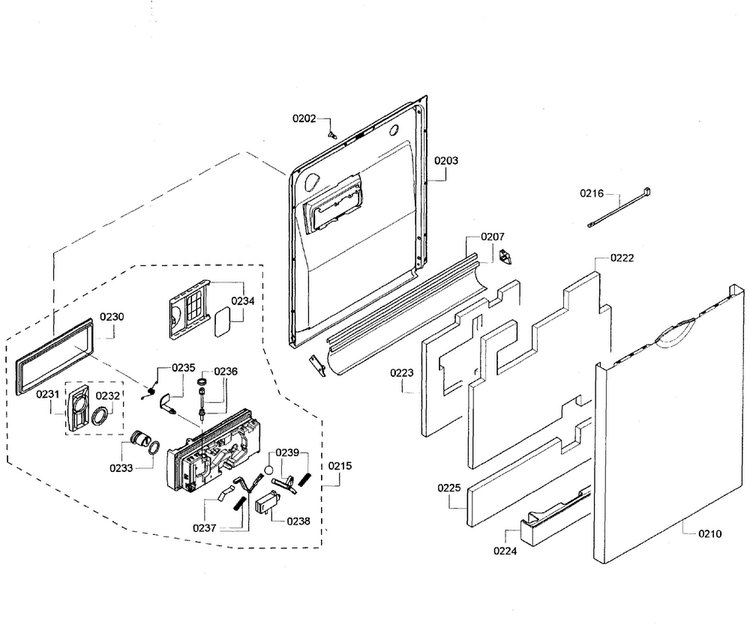 Door Assy Diagram and Parts List for SHE55R56UC 64 Bosch Dishwasher