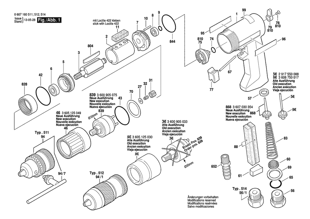 Section 1 Diagram and Parts List for 0607160514  Bosch Drill