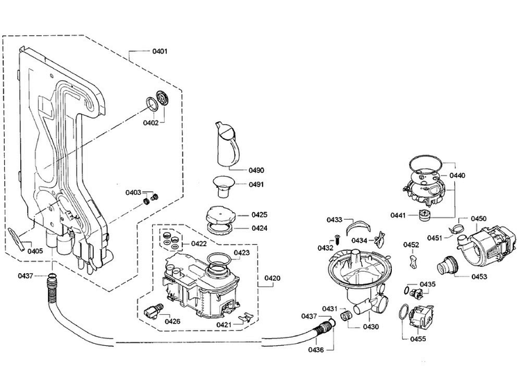 Pump Section Diagram and Parts List for SHE9PT55UC A5 Bosch Dishwasher