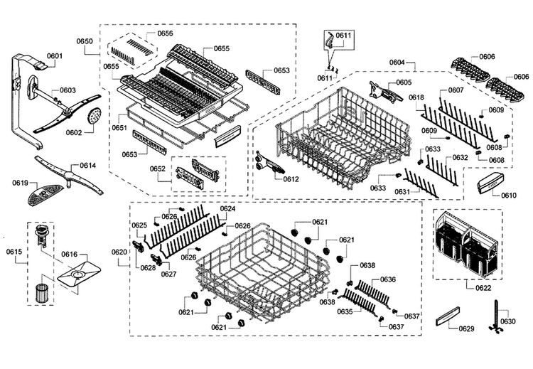 Rack Assy Diagram and Parts List for SHE7PT55UC 02 Bosch Dishwasher