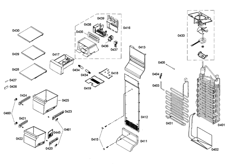 Freezer Assy Diagram and Parts List for B22CS50SNW 02 Bosch Refrigerator
