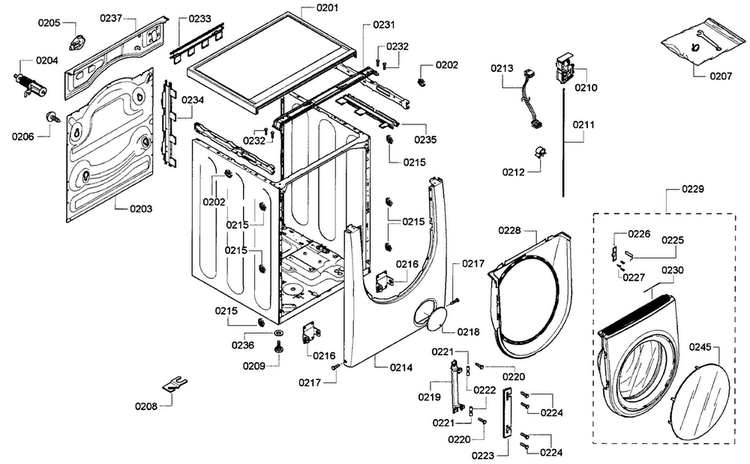 Cabinet Assy Diagram and Parts List for WFMC5440UC 13 Bosch Washer