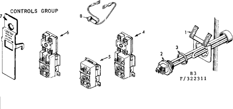 Controls Group Diagram and Parts List for 153322511  Kenmore Water Heater
