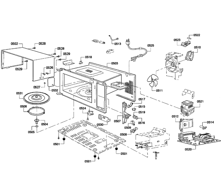 Microwave Parts Diagram and Parts List for HBL5760UC 03 Bosch Microwave