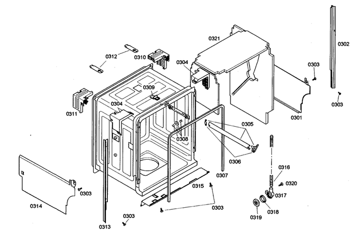 Cabinet Assy Diagram and Parts List for SHE46C02UC 40 Bosch Dishwasher