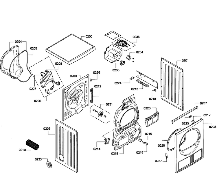 Cabinet Diagram and Parts List for WTV76100US 08 Bosch Dryer