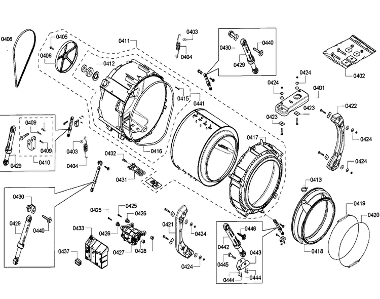 Drum Diagram and Parts List for WFVC6450UC 27 Bosch Washer