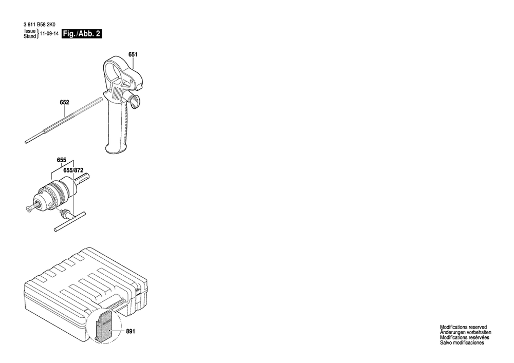 Diagram 2 Diagram and Parts List for GBH2-18E 3 611 B58 2L0 Bosch Hammer Drill